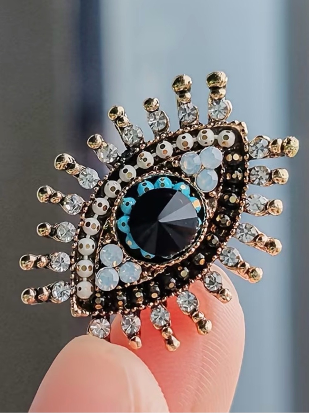 New Gold-Tone Evil Eye Rhinestone Brooch